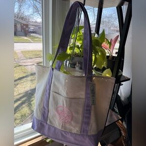 Trader Joe’s Large Lavender Tote w/Pink embroidery
